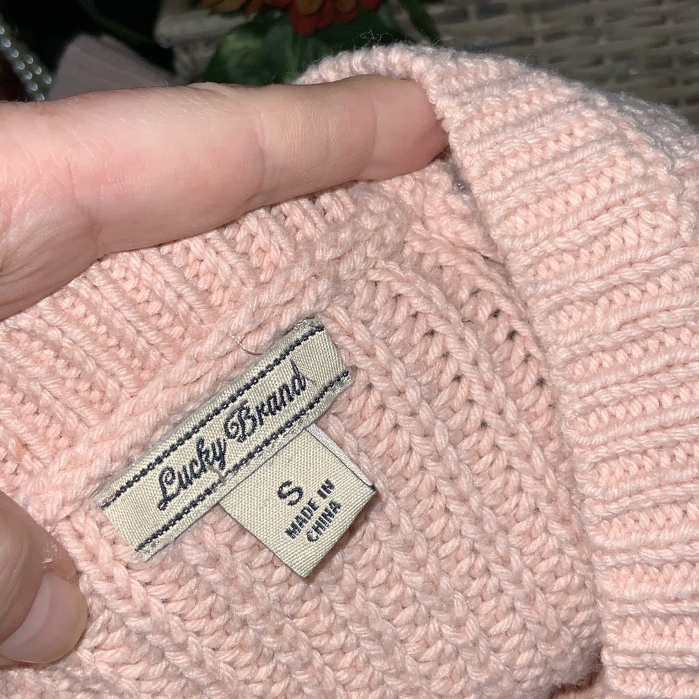 Lucky Brand Dusty Pink Cable Knit Crew Neck Ribbed Trim Casual Sweater S - Picture 13 of 13
